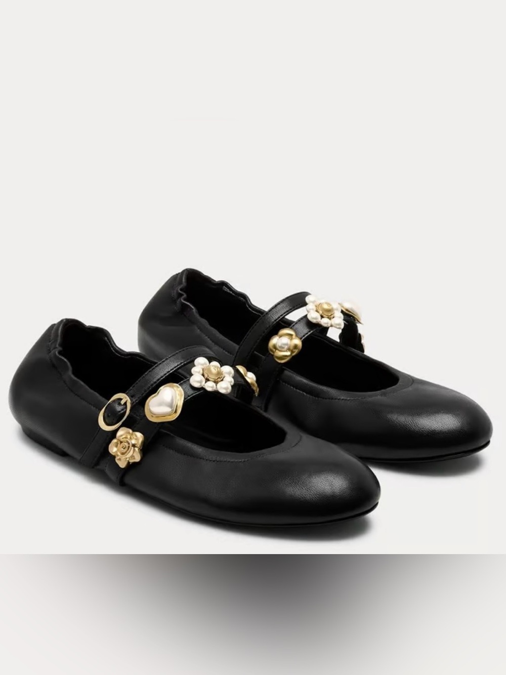 NWT! Stuart Weitzman Soft leather Mary Jane Flats with Gold & Pearls sz 8.5 / 39